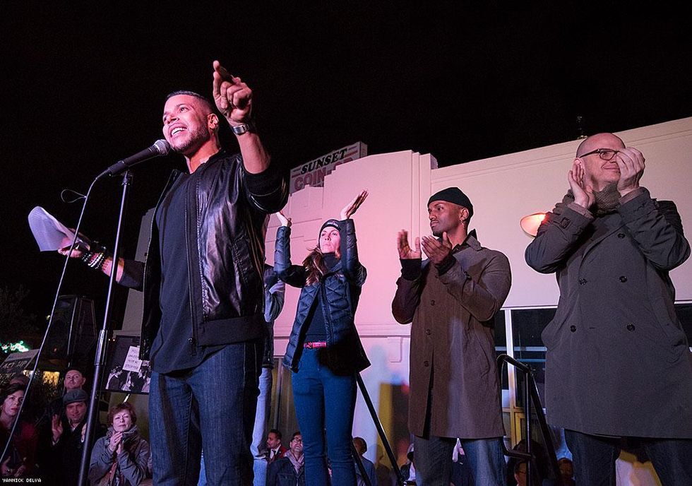 Actor Wilson Cruz speaks to the crowd