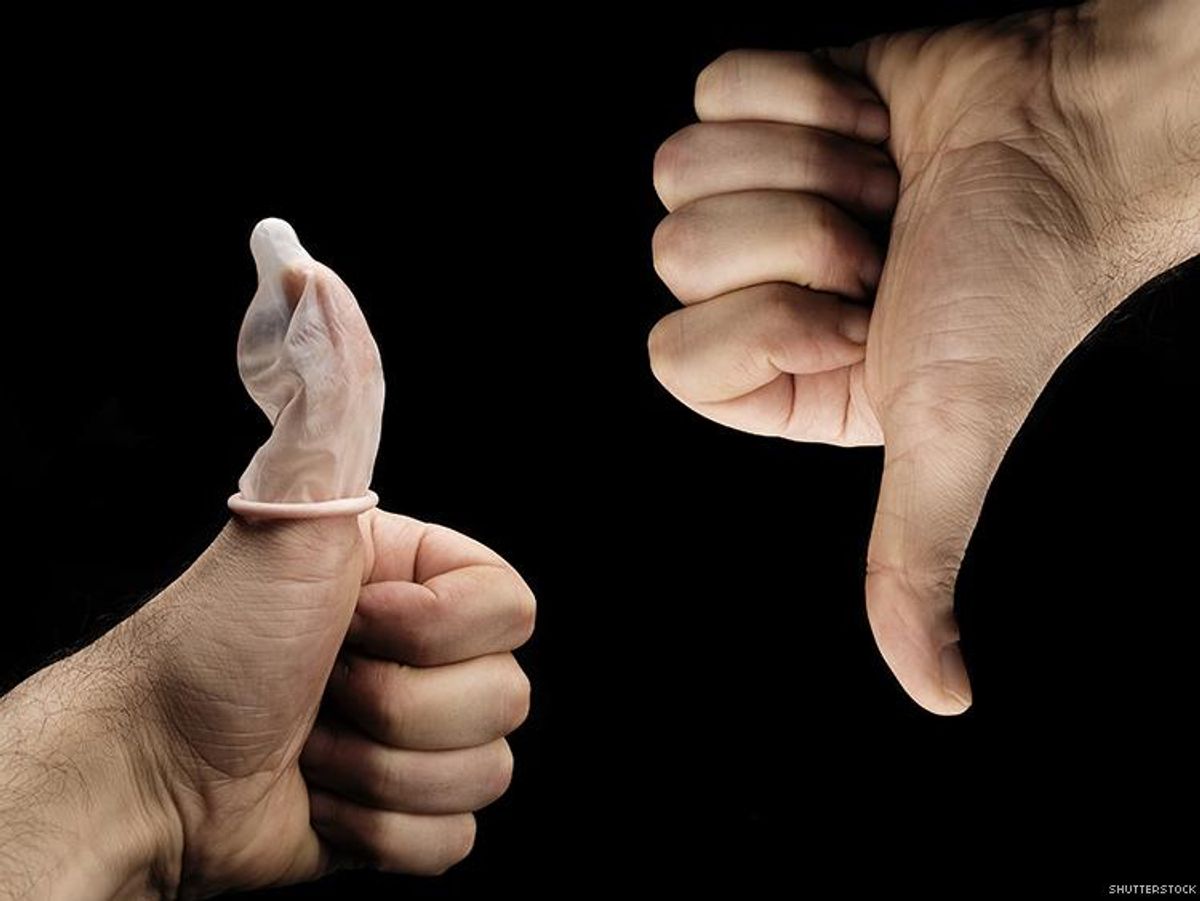 Condom thumbs up and down