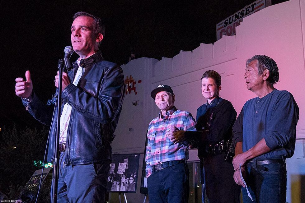 Los Angeles Mayor Eric Garcetti hailed Romanoff during the rally on Saturday
