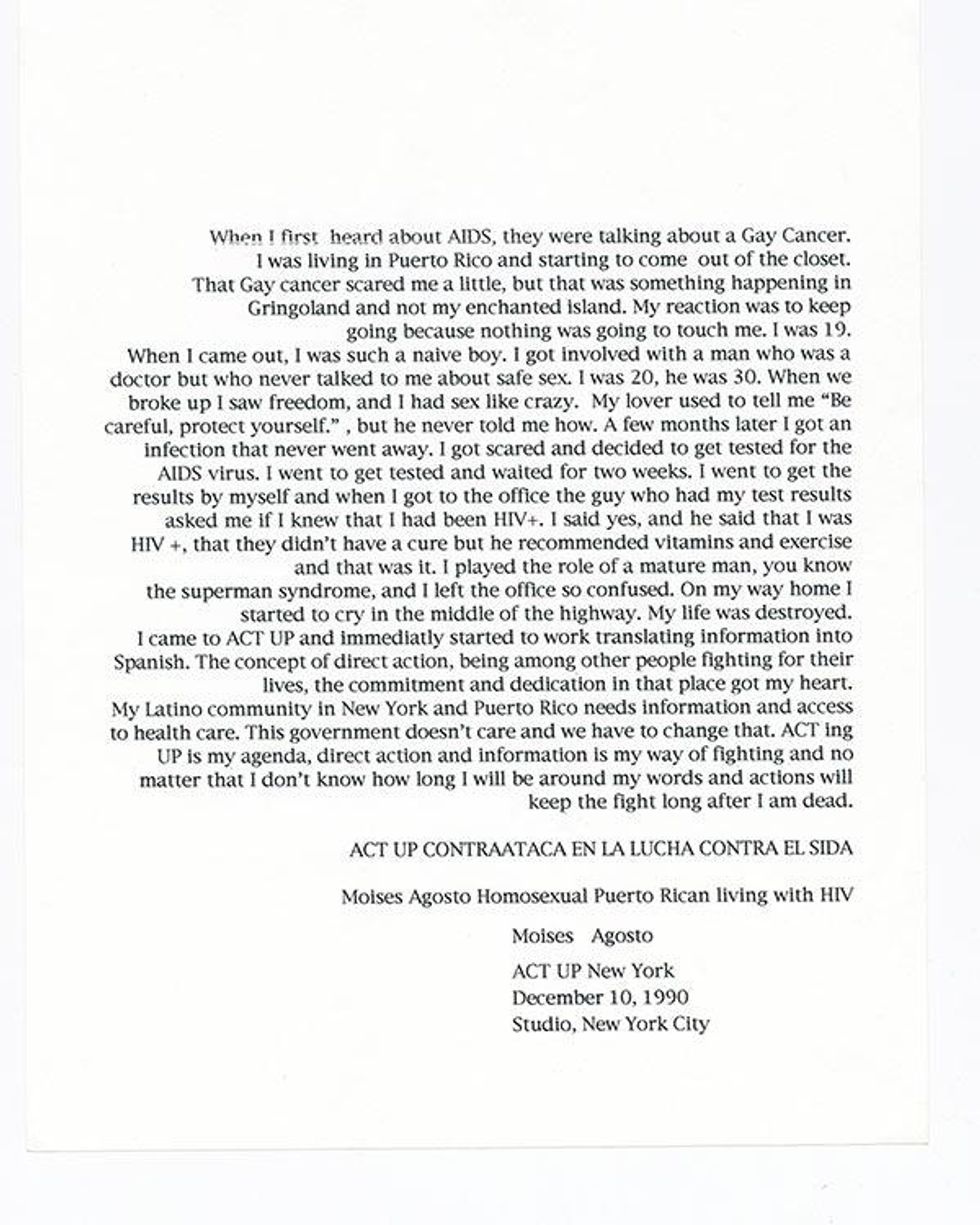 MOISES AGOSTO, ACT UP New York, NYC 1990