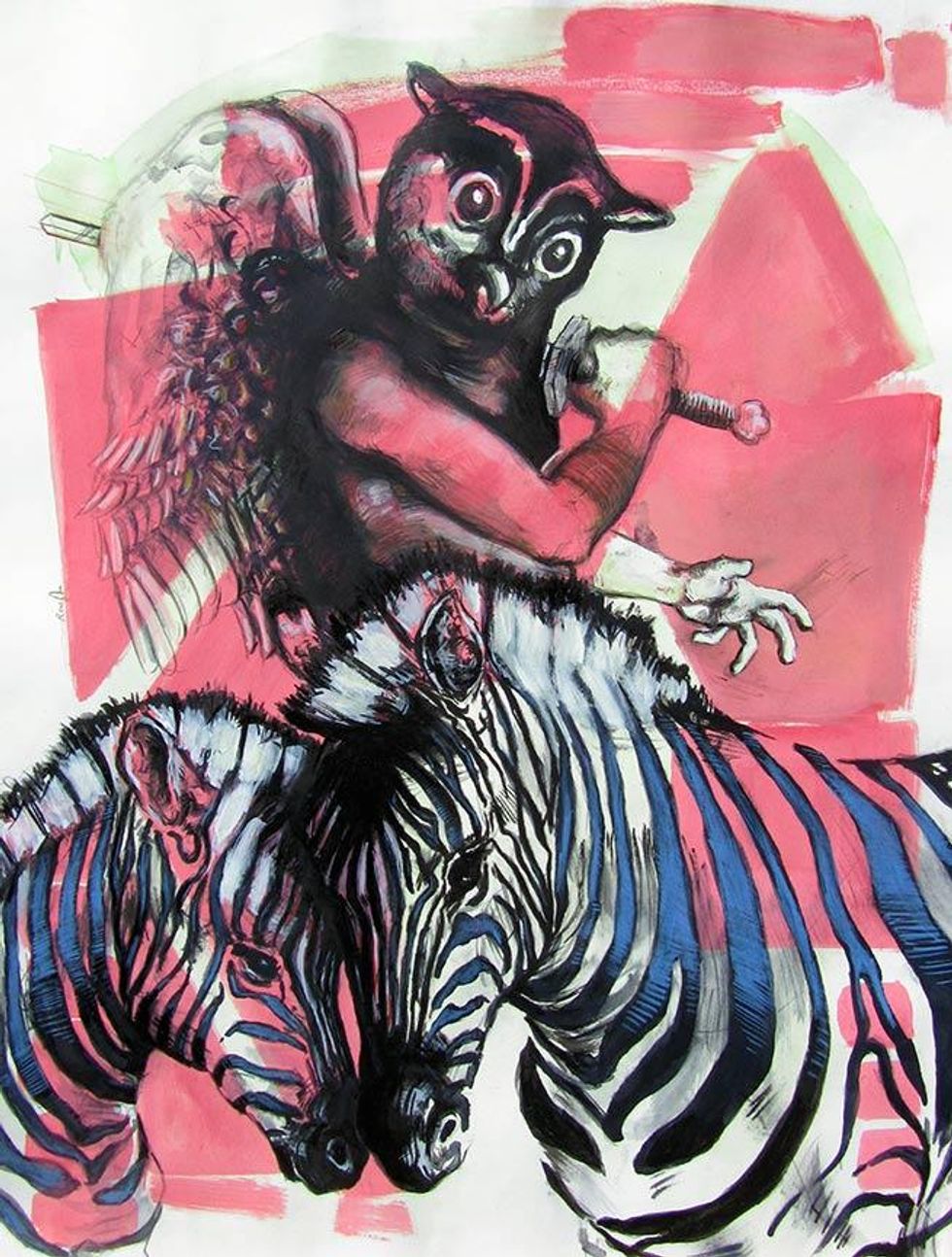 Owl Boy Sneaking Through The Zebra Fields at Night