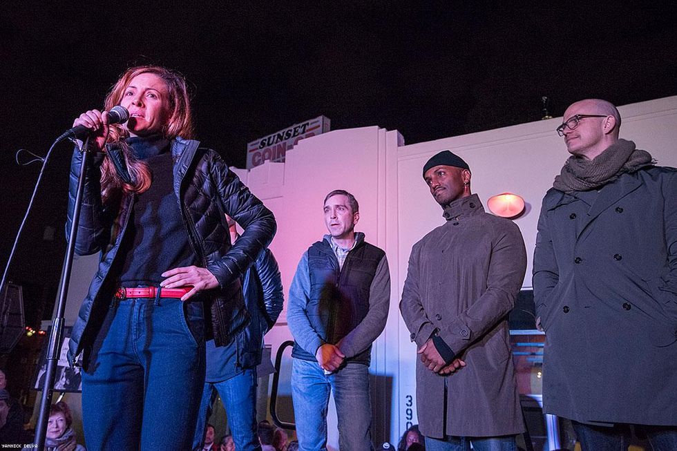 Queer As Folk's Michelle Clunie addresses the crowd