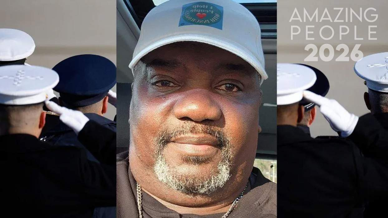 reggie dunbar II selfie next to image of us military members saluting with their backs to camera