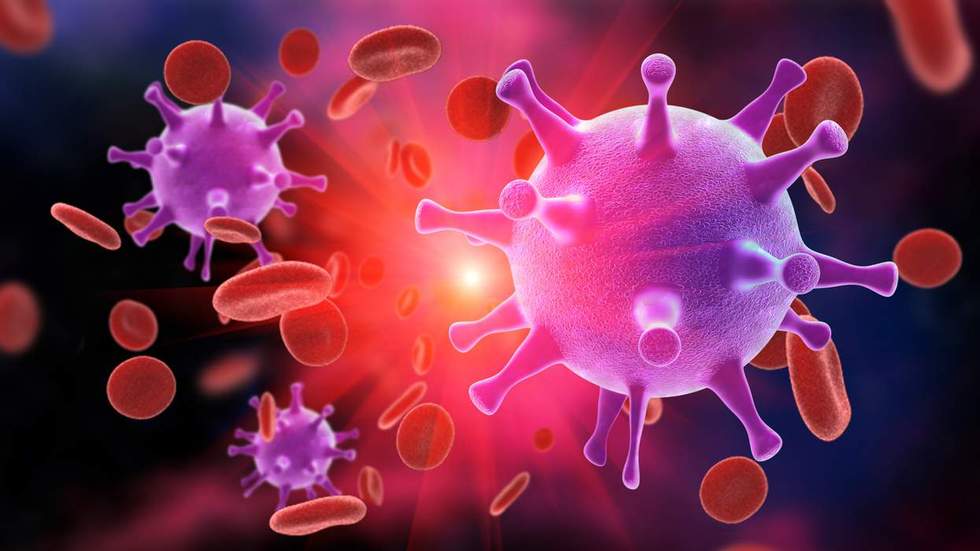 rendering of microscopic HIV cells