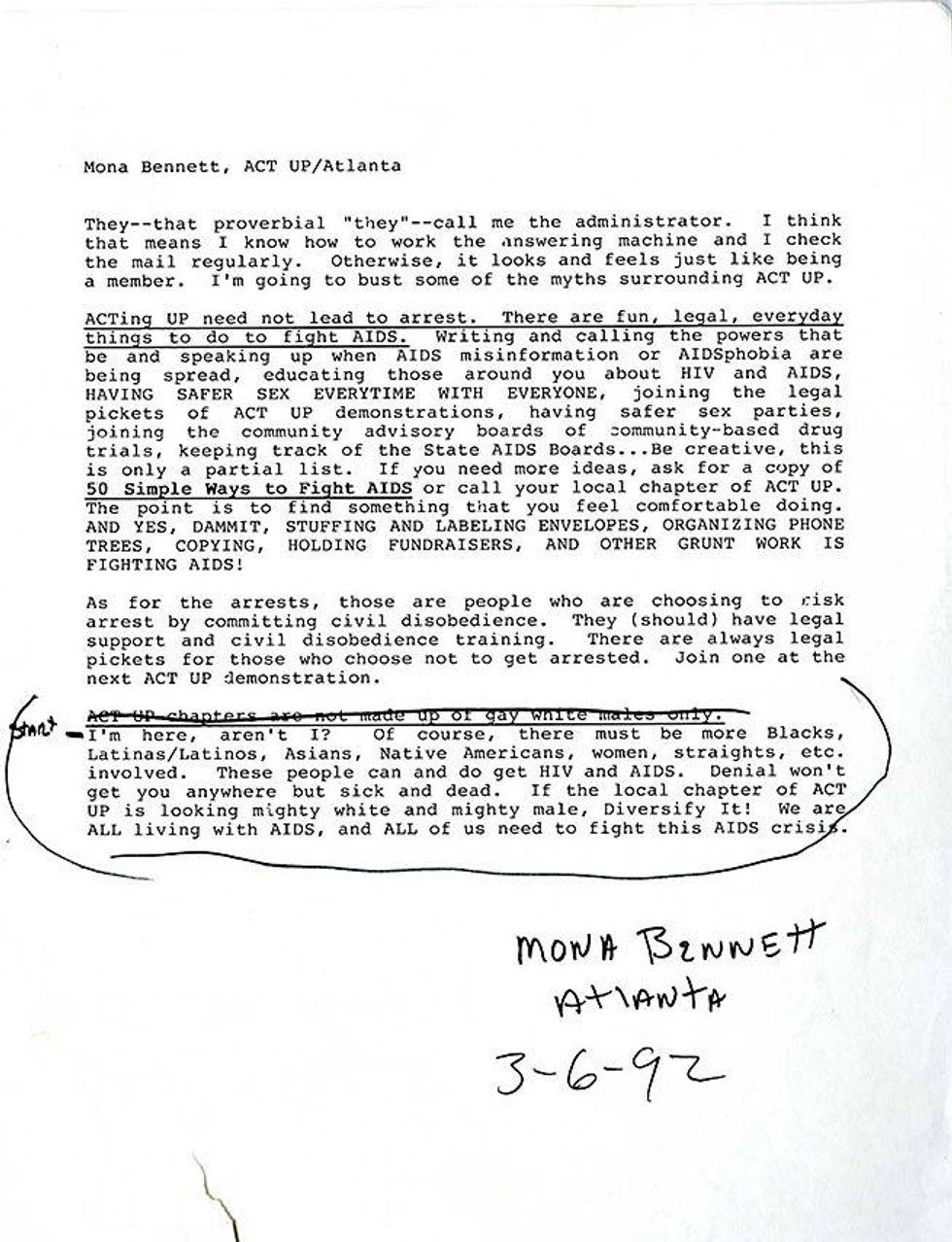 Statement from subject Mona Bennett